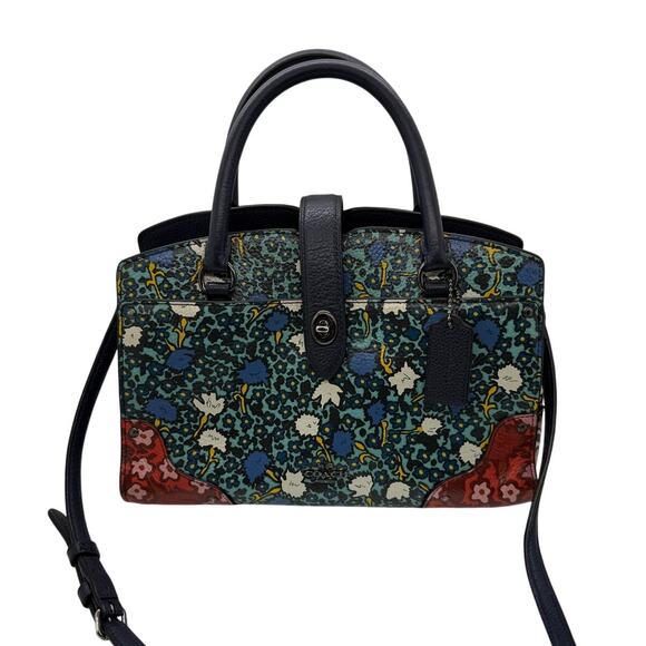 Coach Mercer 24 Satchel Crossbody Purse Multi Floral Teal Yankee - Picture 1 of 16